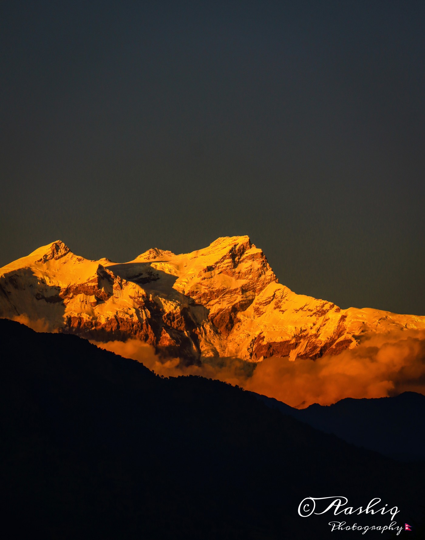 Golden hour: Majestic evening view of Mt. Himalchuli as seen from Palungtar, Gorkha.